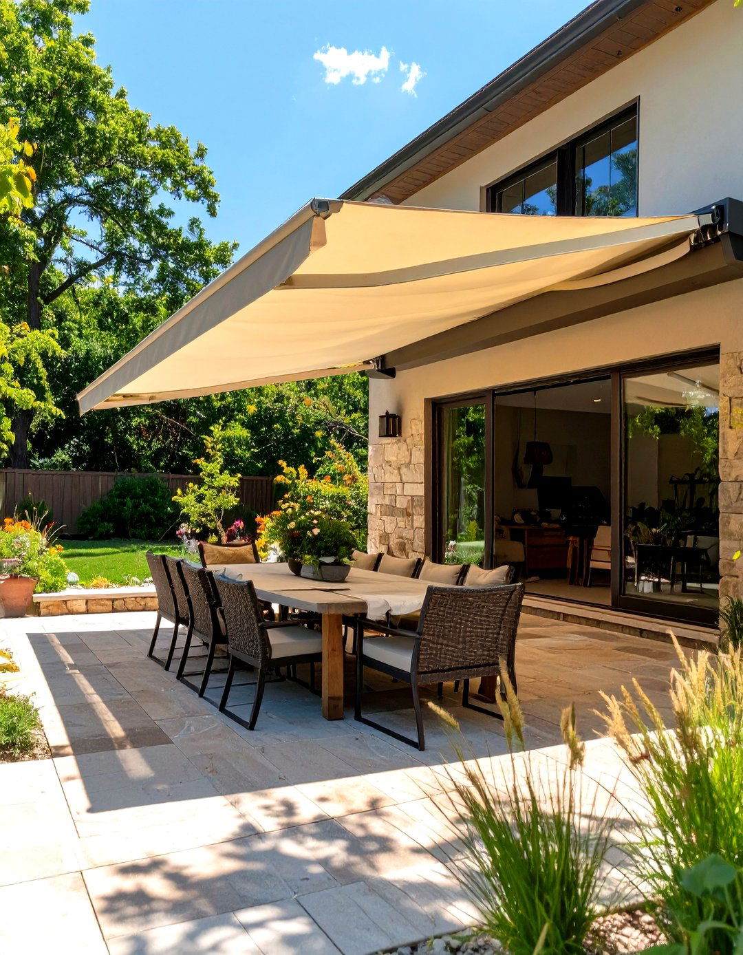 Patio with a Retractable Awning for Shade - 30 outdoor living space ideas