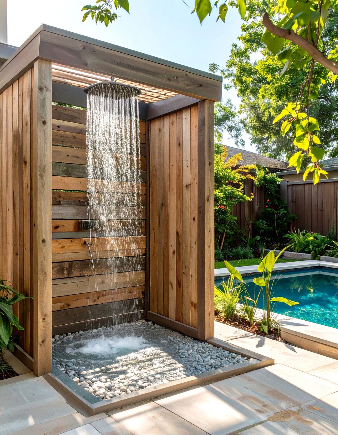 Patio with an Outdoor Shower for a Post Swim Rinse - 30 outdoor patio design pictures ideas