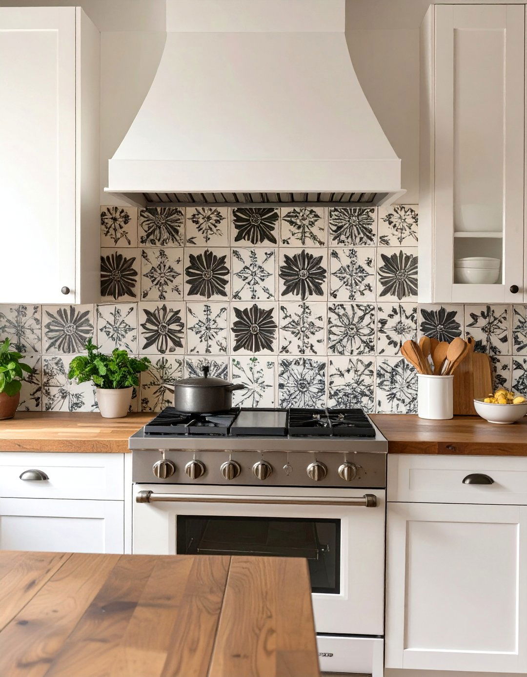 Patterned Cement Tile Backsplash - 30 backsplash behind stove ideas