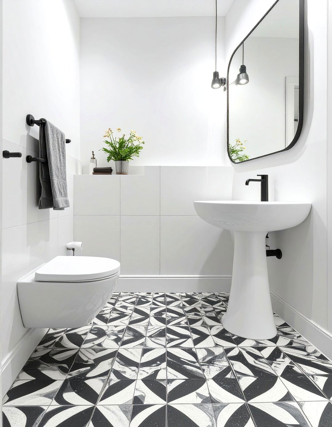 Patterned Encaustic Style Floor - 30 bathroom tile ideas for small bathrooms