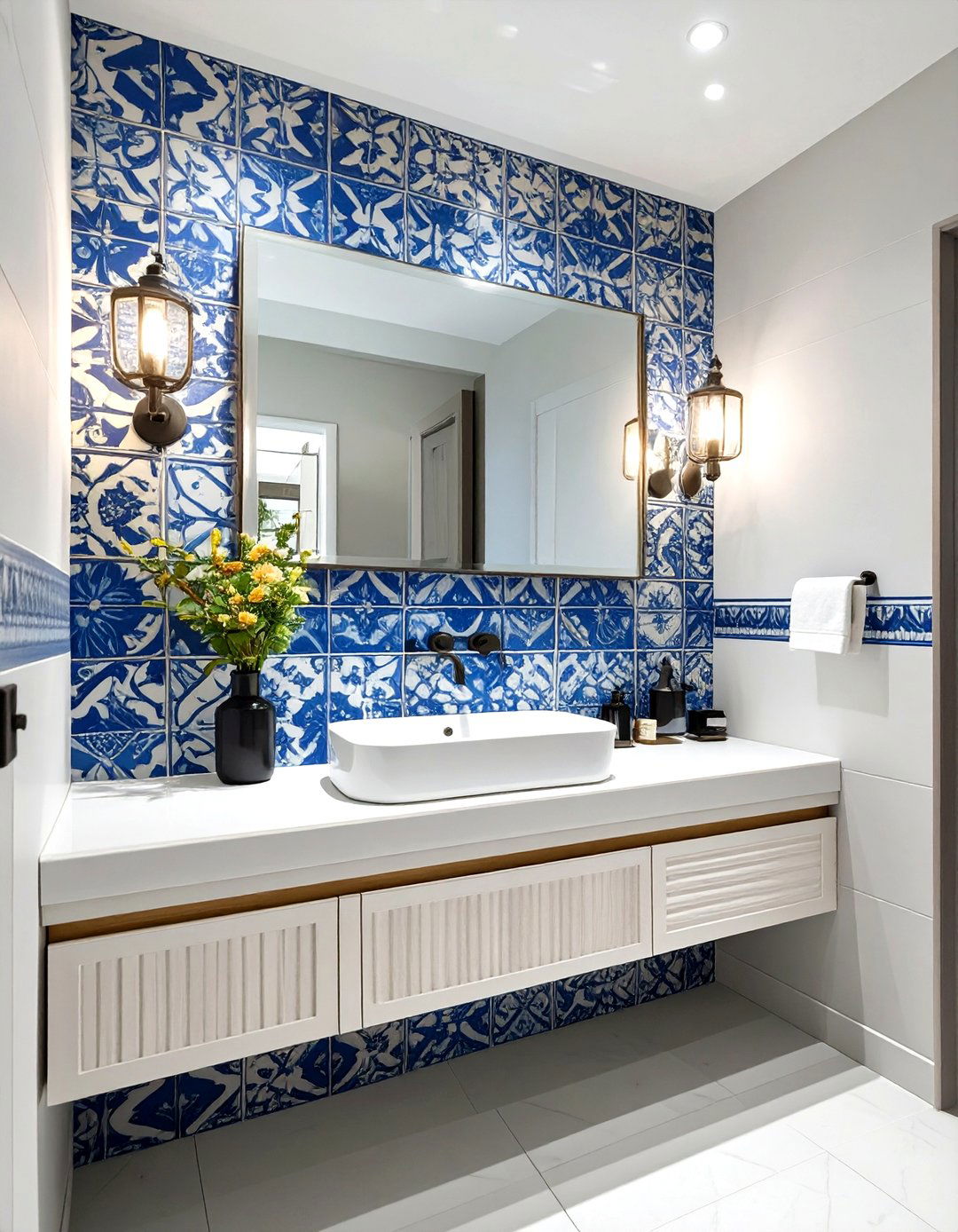 Patterned Encaustic Style Tiles - 30 washroom and bathroom tiles design ideas