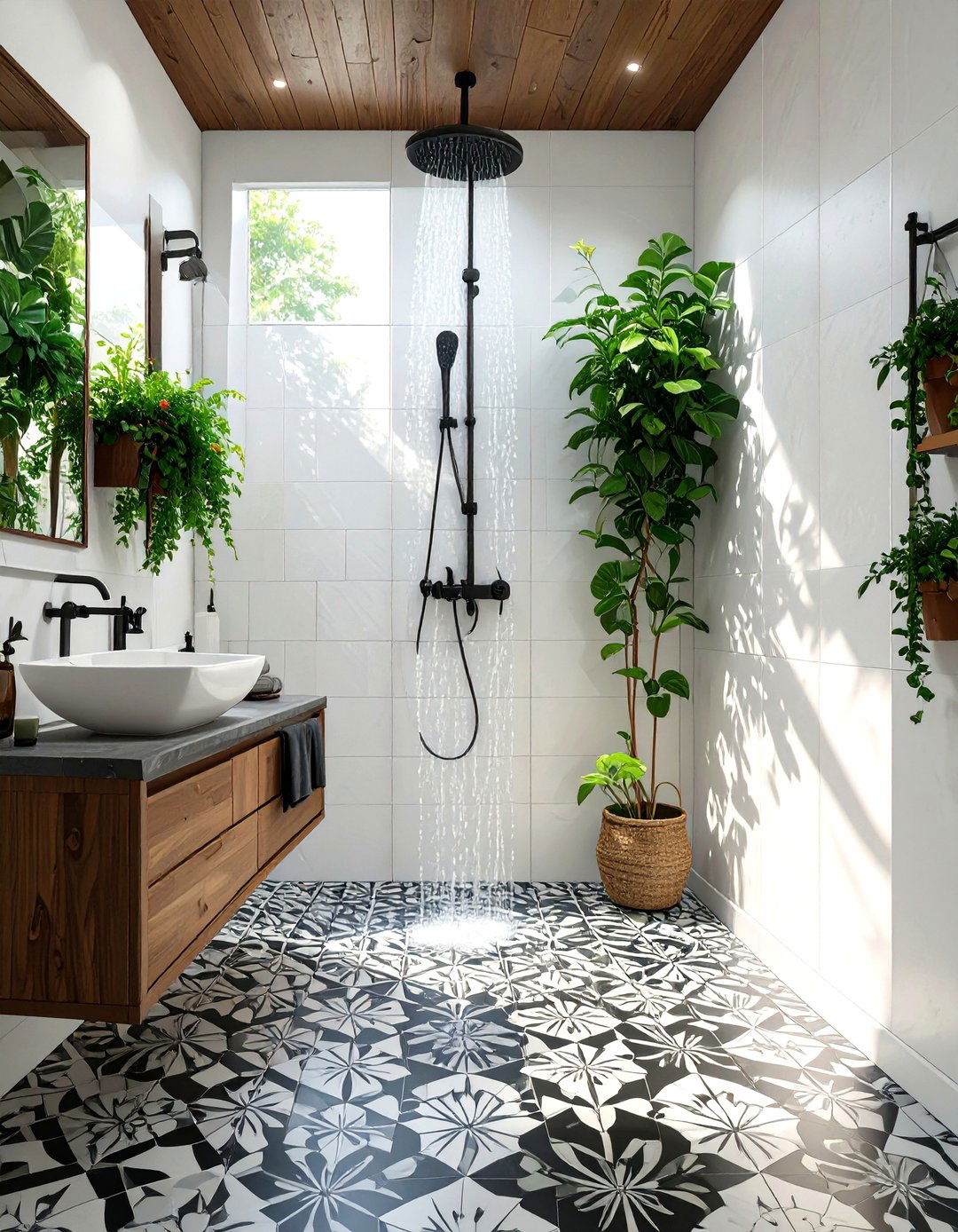 Patterned Floor Tile Small Shower - 30 small shower ideas