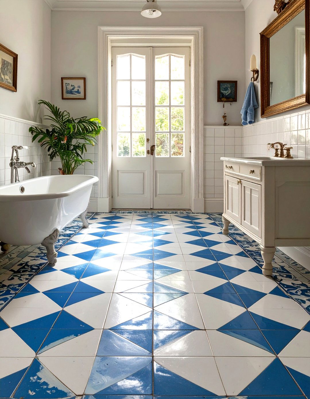 Patterned Penny Tile Flooring - 30 vintage bathroom ideas