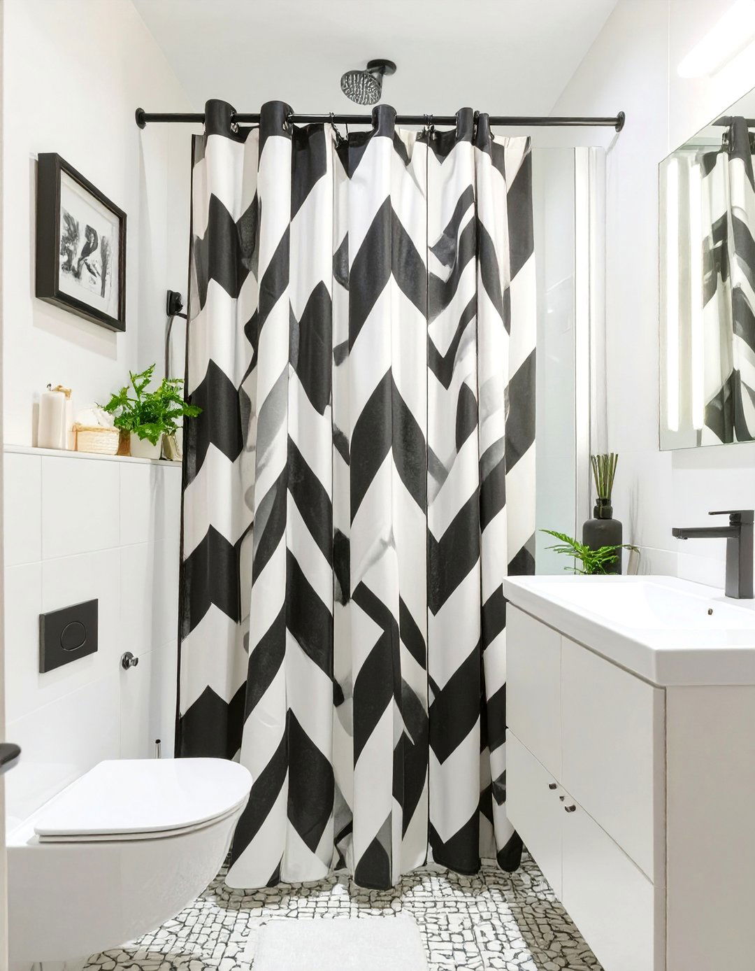Patterned Shower Curtain Bathroom - 30 black and white small bathroom ideas