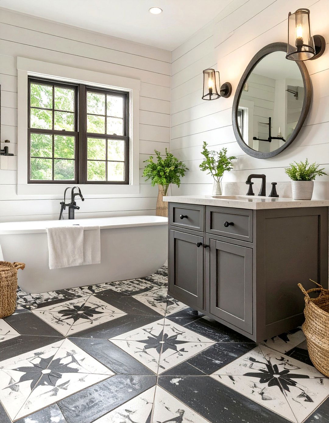 Patterned Tile Floor Bathroom - 30 farmhouse bathroom ideas