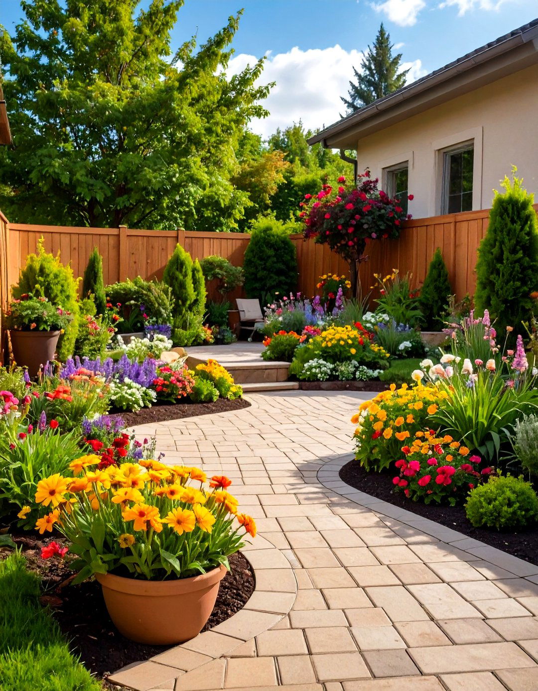 Paver Patio with Built In Planters - 30 diy cheap patio paver ideas