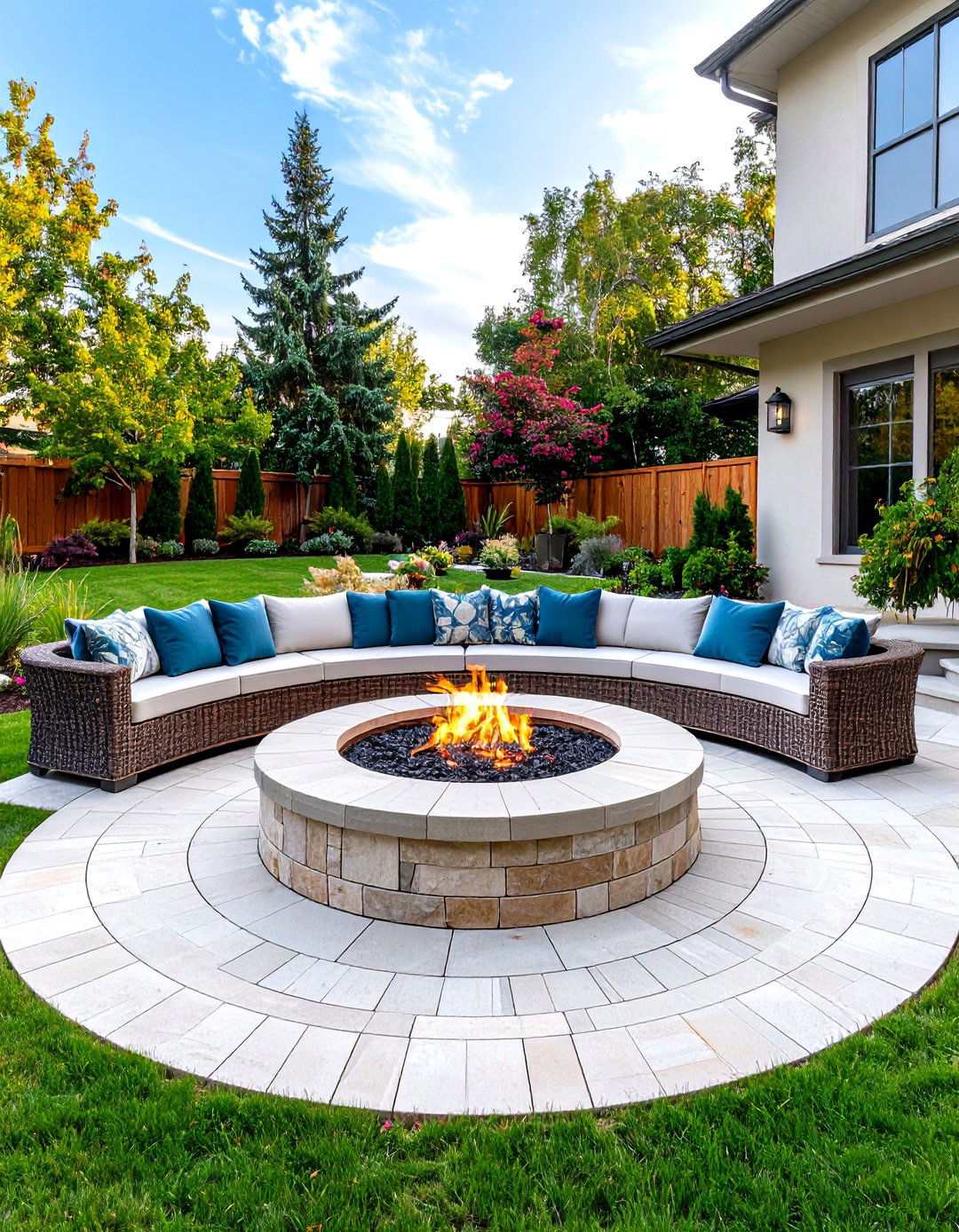 Paver Patio with Built In Seating - 30 fire pit ideas for backyard