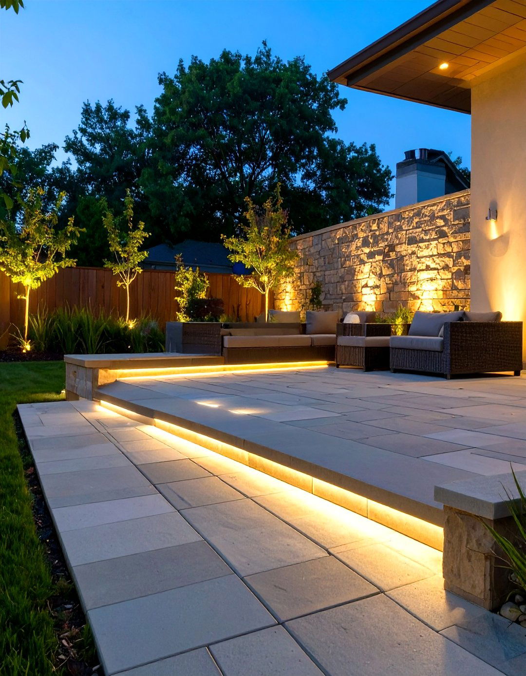 Paver Patio with Integrated Lighting - 30 simple paver patio ideas