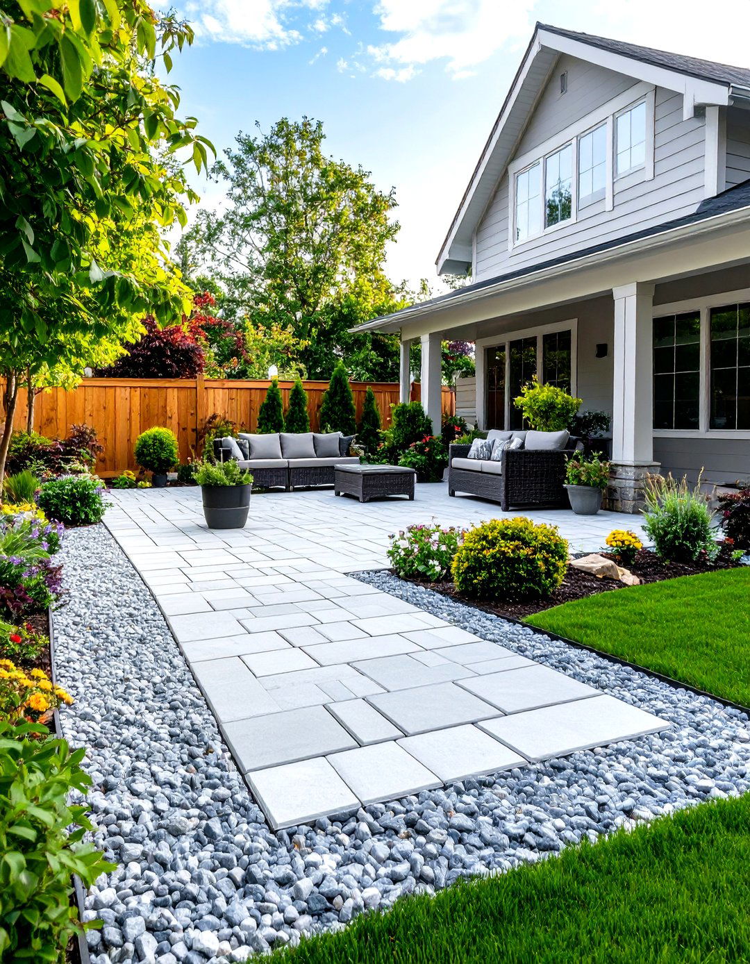 Paver Patio with a Gravel Border - 30 paver patio ideas on a budget