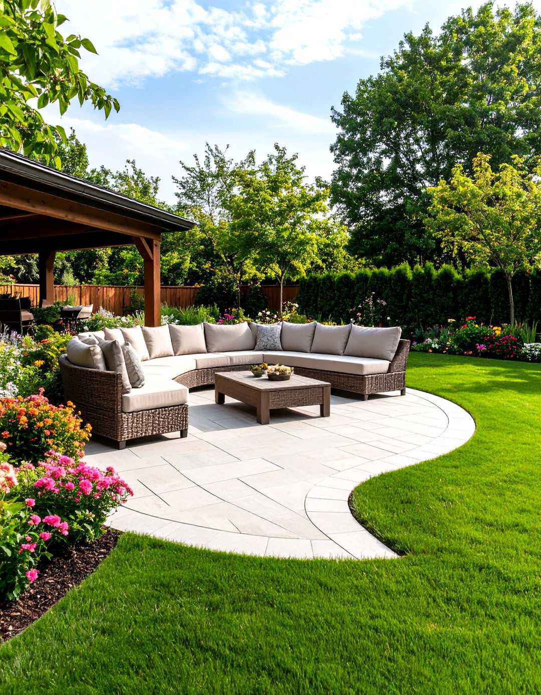 Paver Patio with a Lawn Border - 30 patio layout ideas
