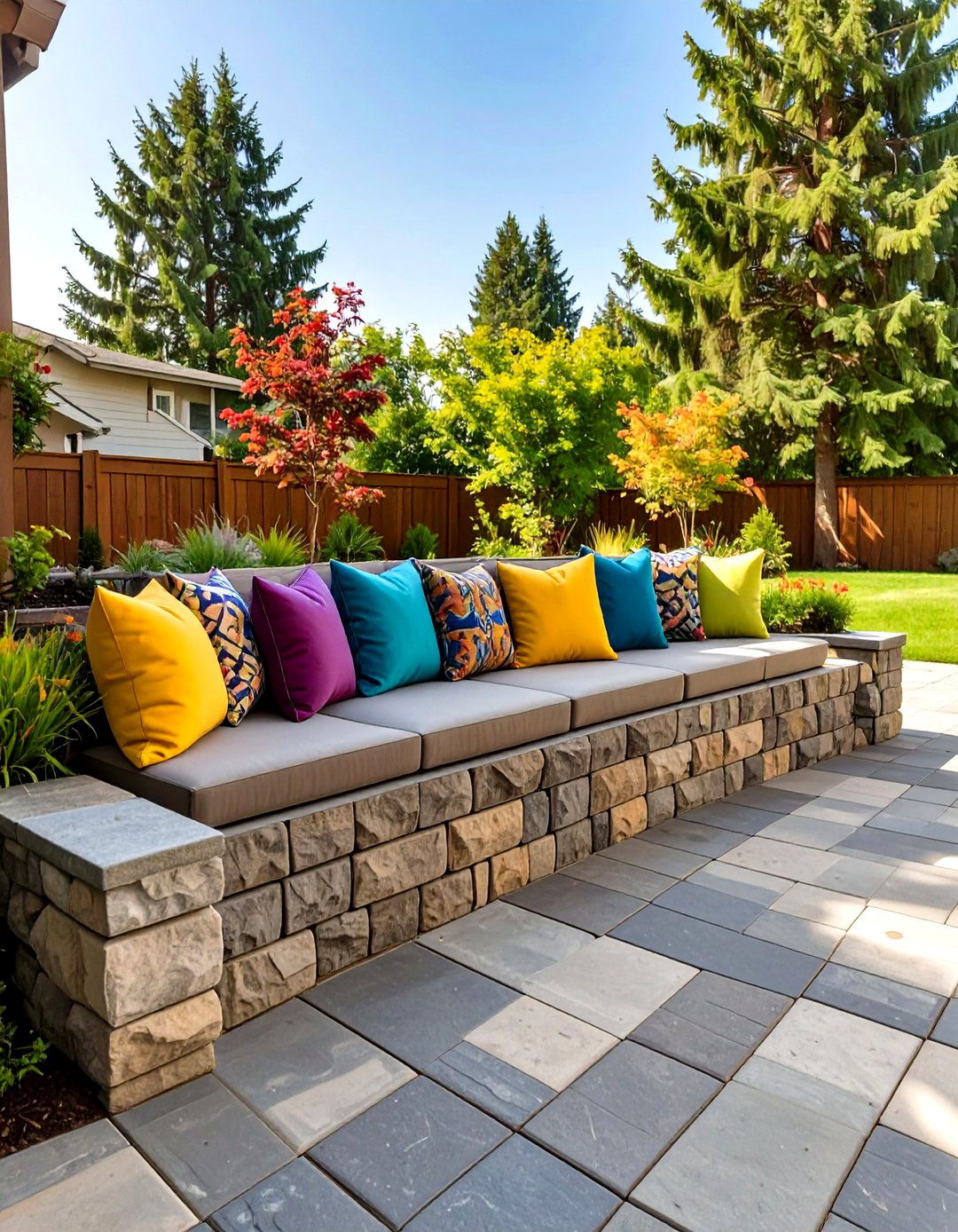 Paver Patio with a Low Retaining Wall Seat - 30 simple paver patio ideas
