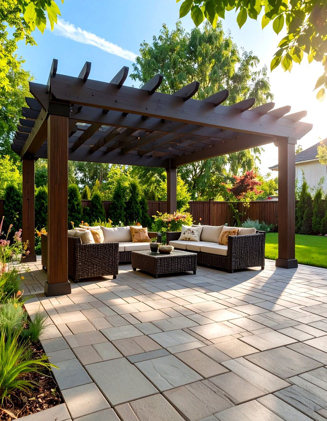 Paver Patio with a Pergola Foundation - 30 simple paver patio ideas