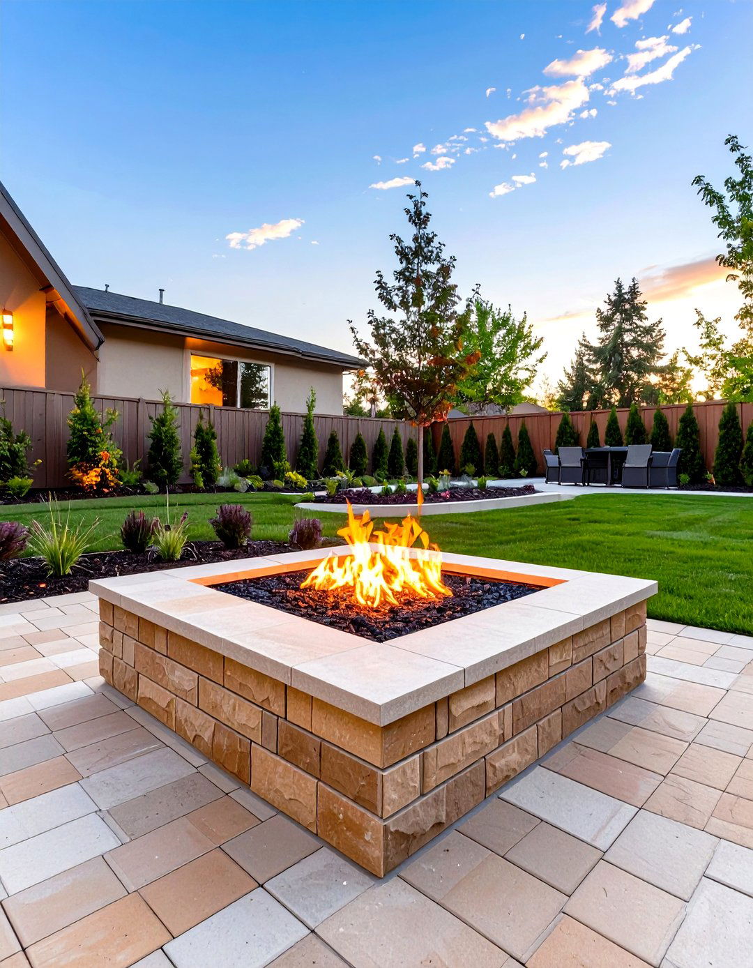 Paver Patio with an Integrated Fire Pit Kit - 30 simple backyard fire pit ideas
