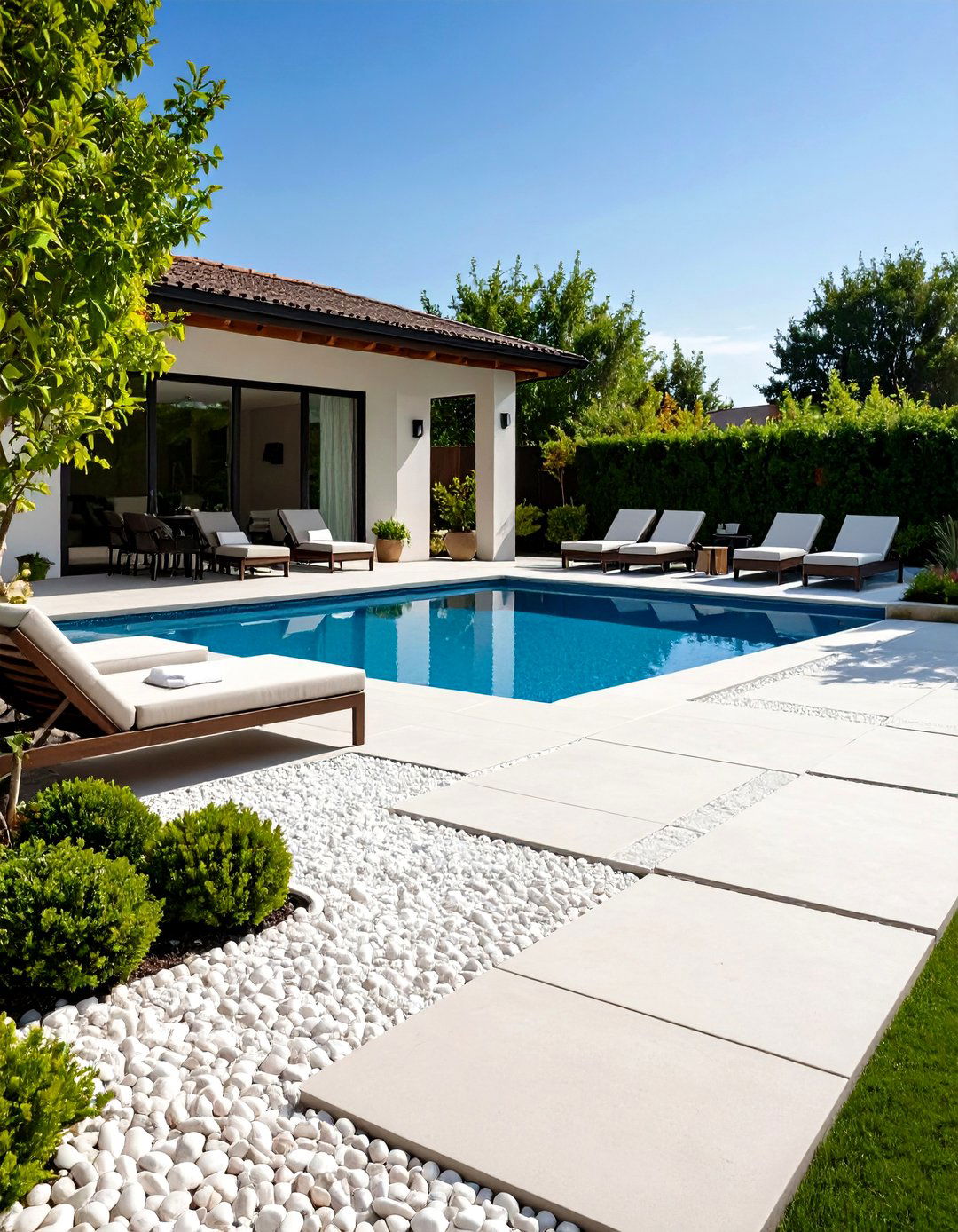 Pea Gravel Around a Swimming Pool - 30 pea gravel landscaping ideas