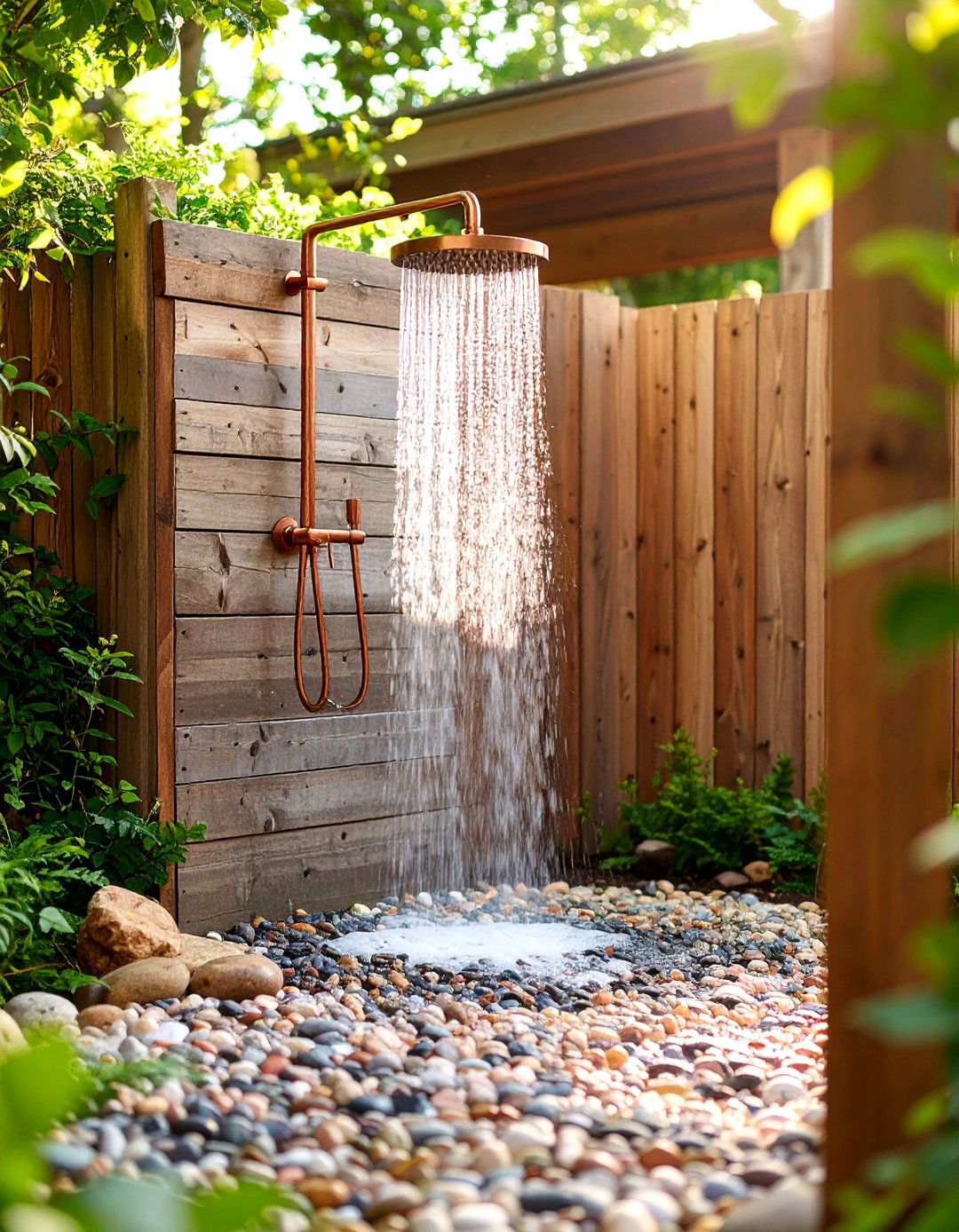 Pea Gravel Base for Outdoor Showers - 30 pea gravel landscaping ideas