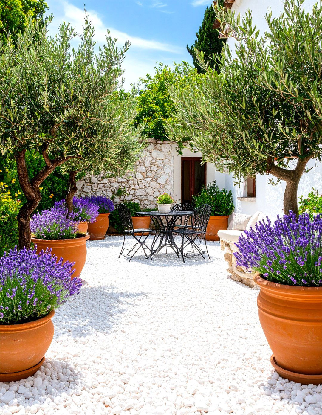 Pea Gravel Courtyard with a Mediterranean Feel - 30 pea gravel landscaping ideas