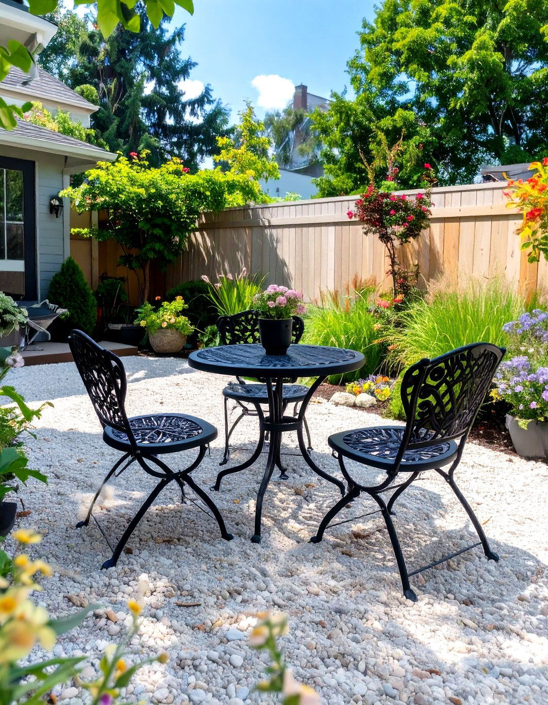 Pea Gravel Patio Area - 30 small backyard landscape ideas