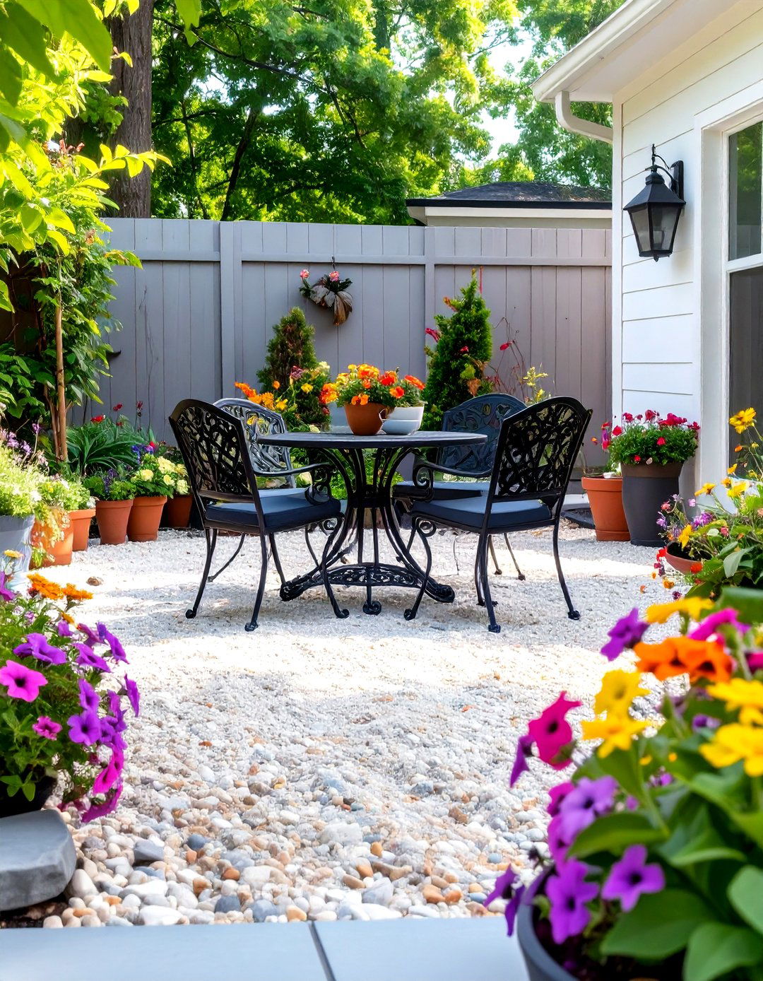 Pea Gravel Patio Area - 30 small backyard ideas no grass