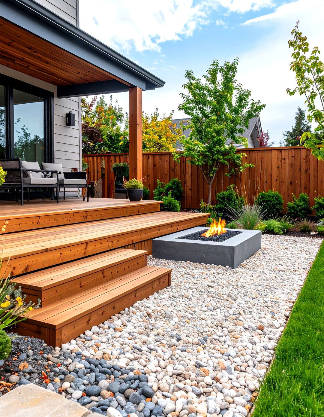 Pea Gravel Patio Combined with a Wooden Deck - 30 pea gravel patio ideas
