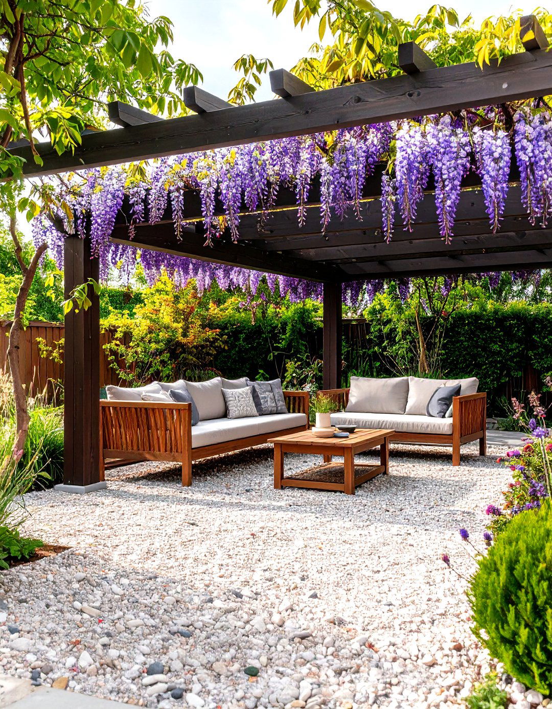 Pea Gravel Patio Under a Pergola - 30 pea gravel patio ideas