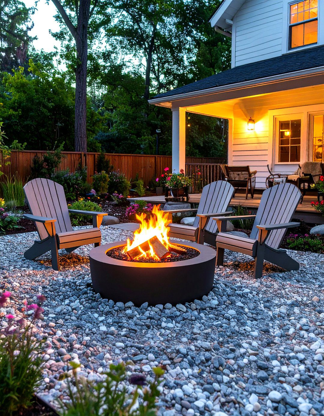 Pea Gravel Patio with a Fire Pit Area - 30 pea gravel landscaping ideas
