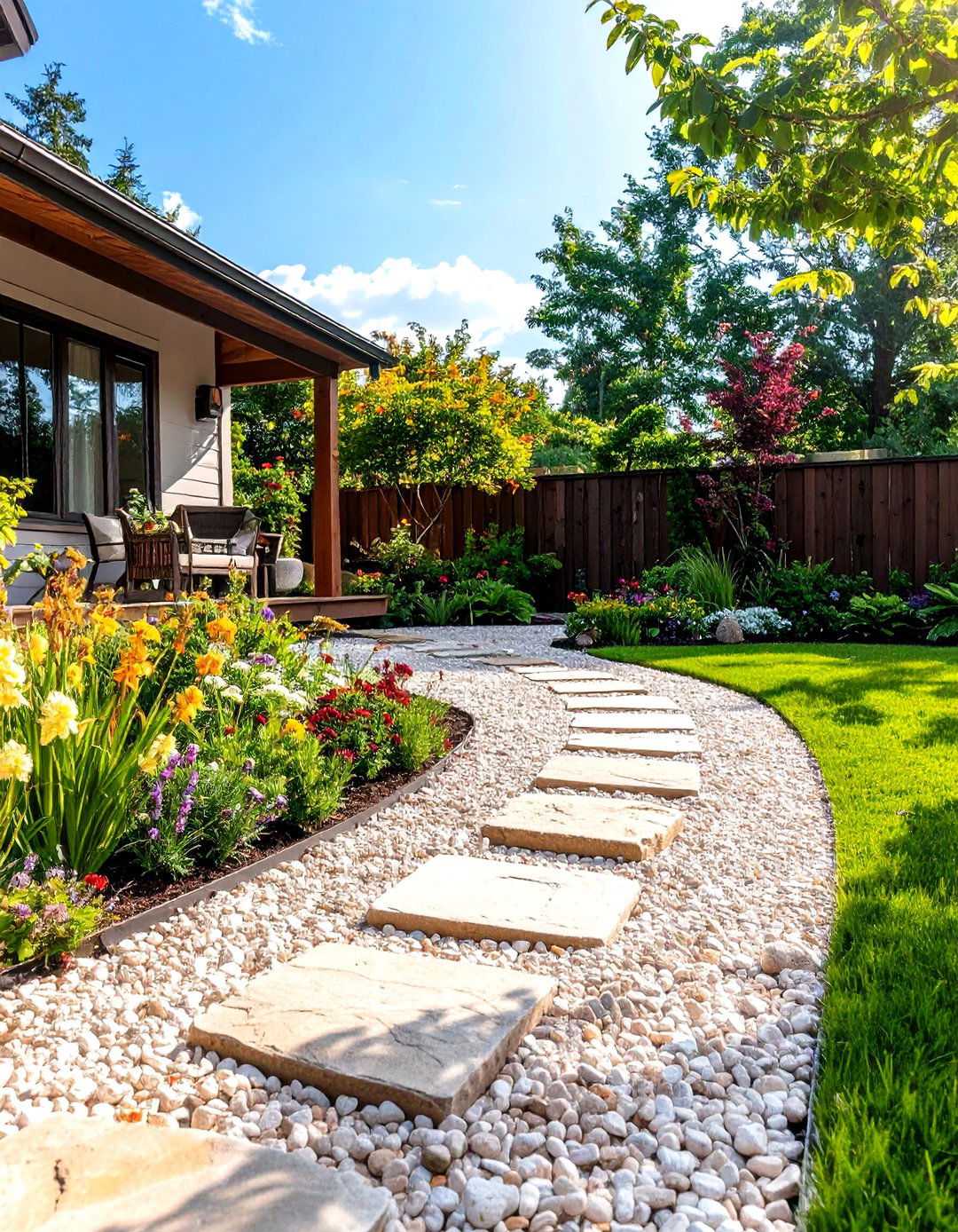 Pea Gravel Patio with a Flagstone Pathway - 30 pea gravel patio ideas