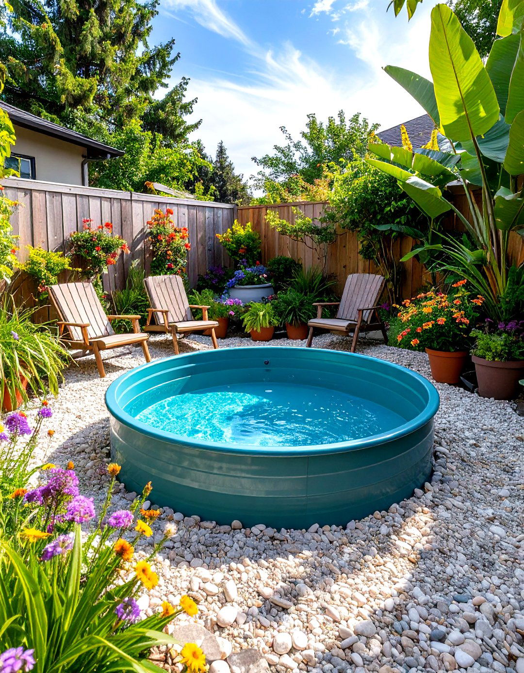 Pea Gravel Patio with a Stock Tank Pool - 30 pea gravel patio ideas