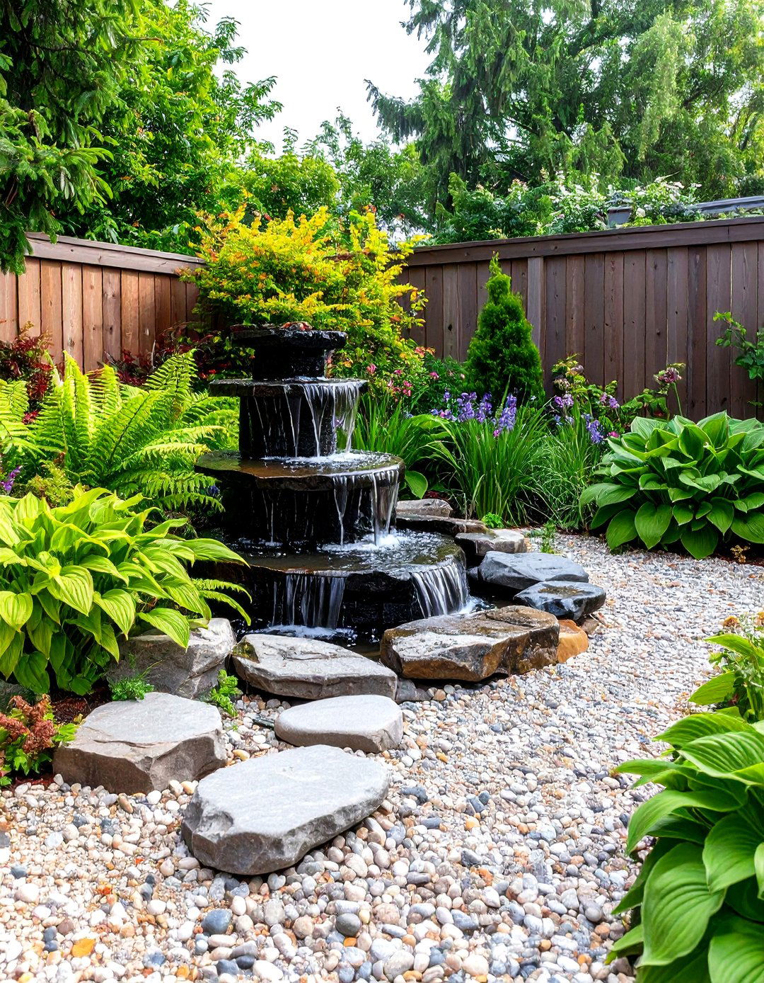 Pea Gravel Patio with a Water Feature - 30 pea gravel patio ideas