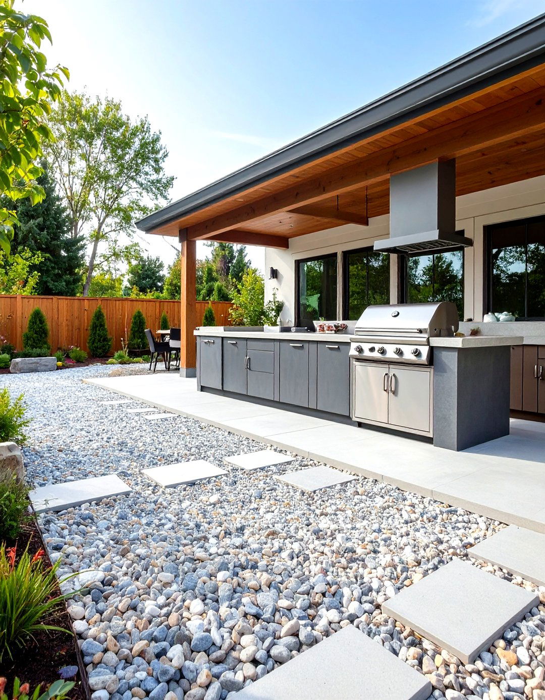 Pea Gravel Patio with an Outdoor Kitchen - 30 pea gravel patio ideas
