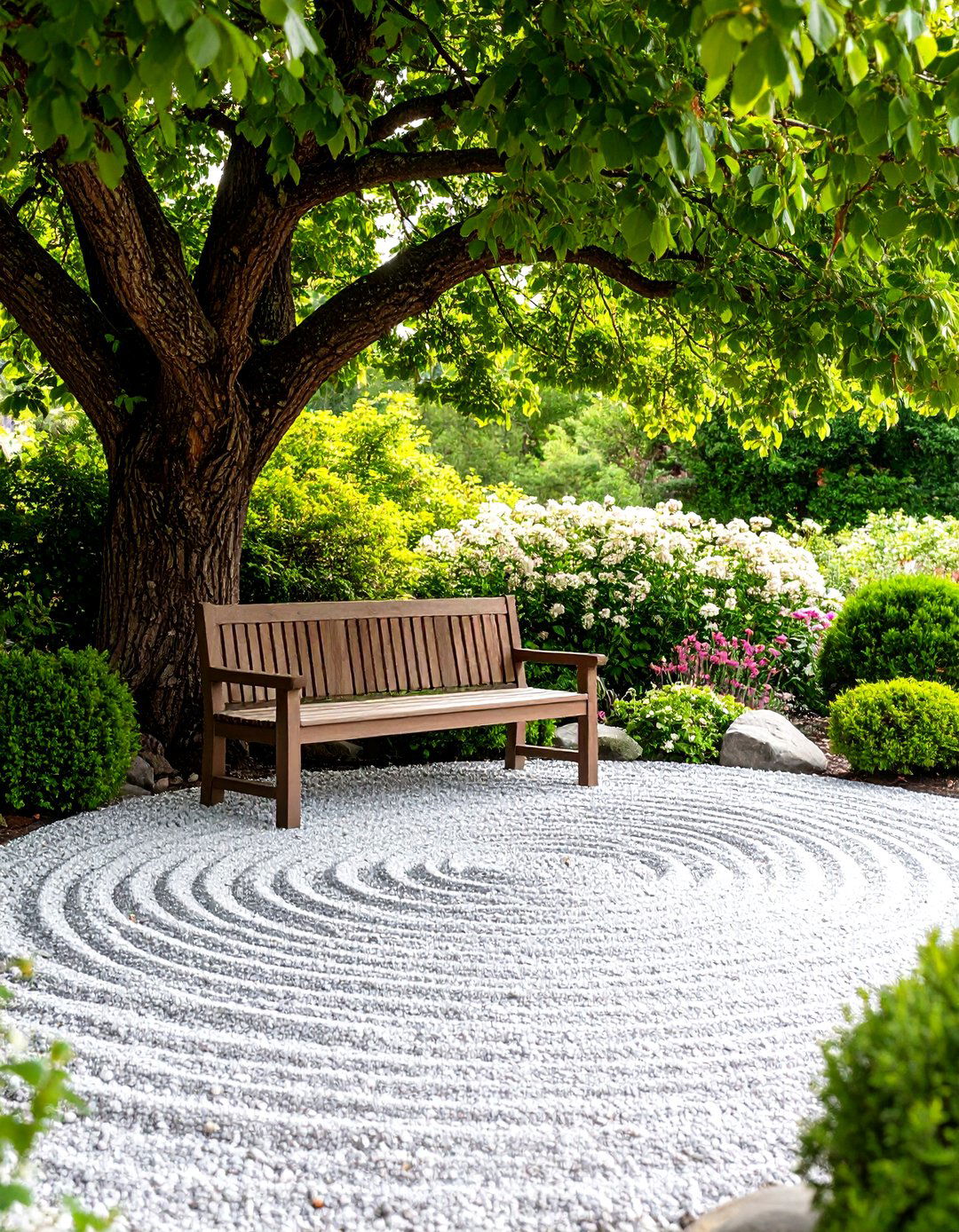 Pea Gravel Seating Area Under a Tree - 30 pea gravel landscaping ideas