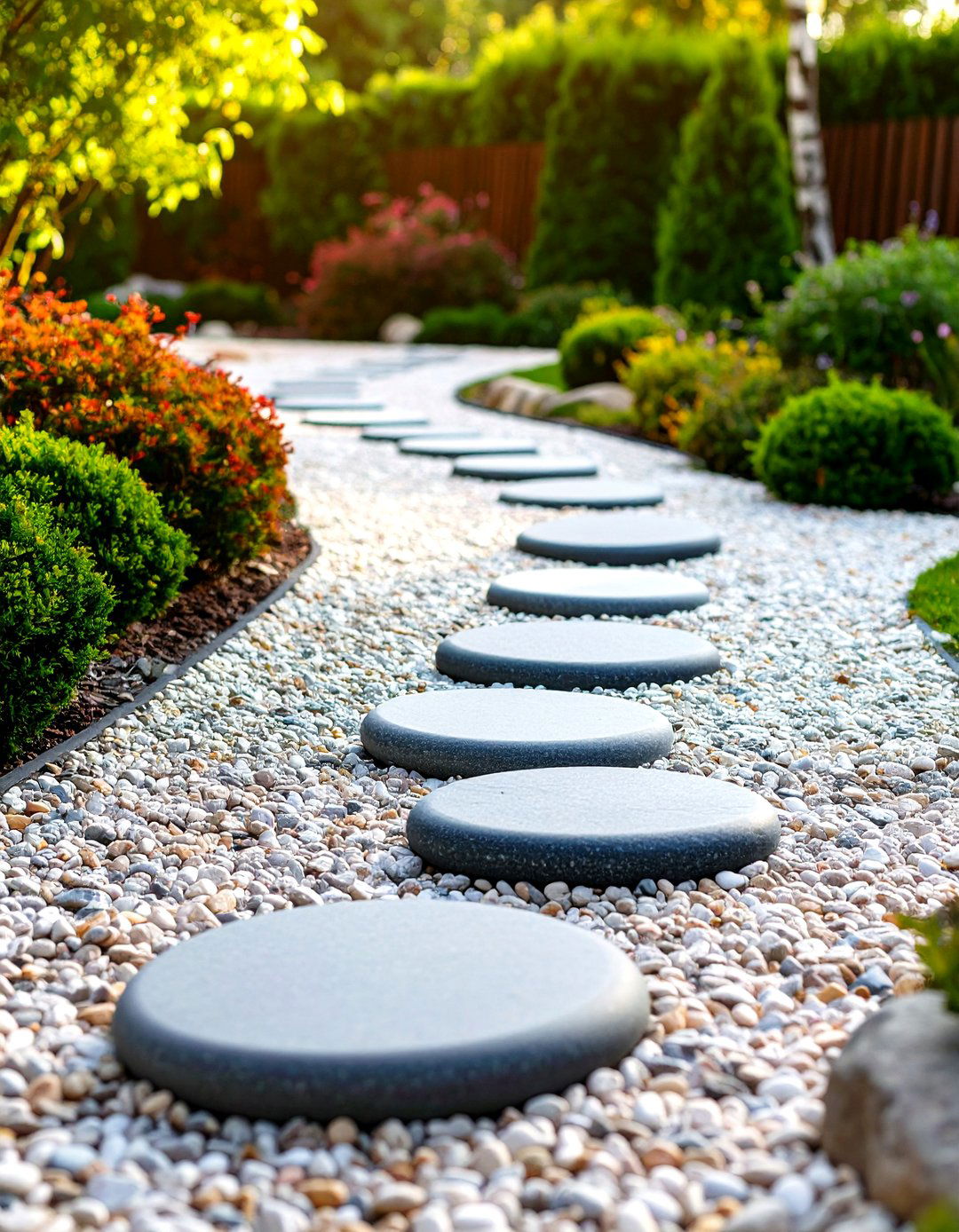 Pea Gravel Stepping Stone Path - 30 pea gravel landscaping ideas