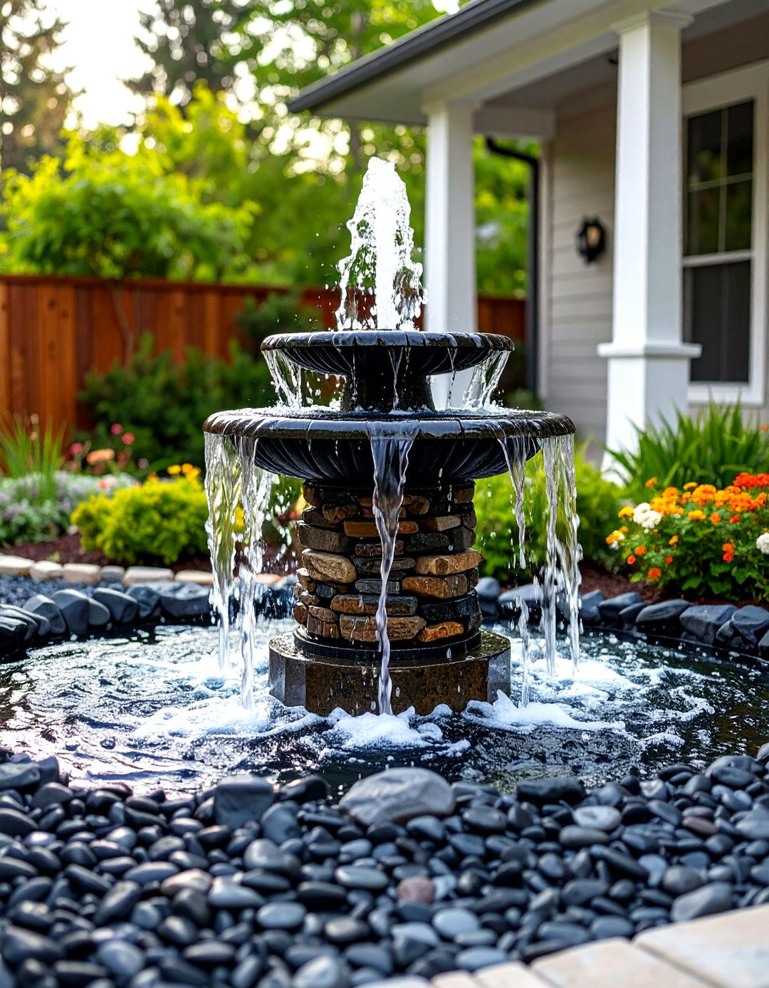 Pea Gravel Surround for a Water Feature - 30 pea gravel landscaping ideas