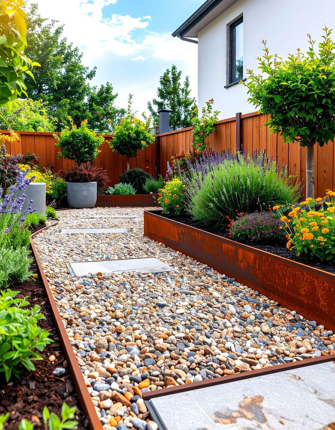 Pea Gravel and Corten Steel Design - 30 pea gravel landscaping ideas