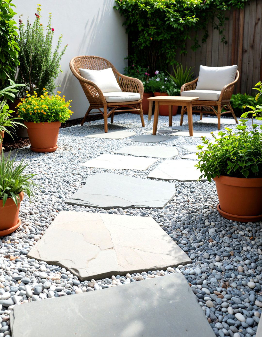Pea Gravel and Flagstone Patio - 30 stone patio ideas on a budget