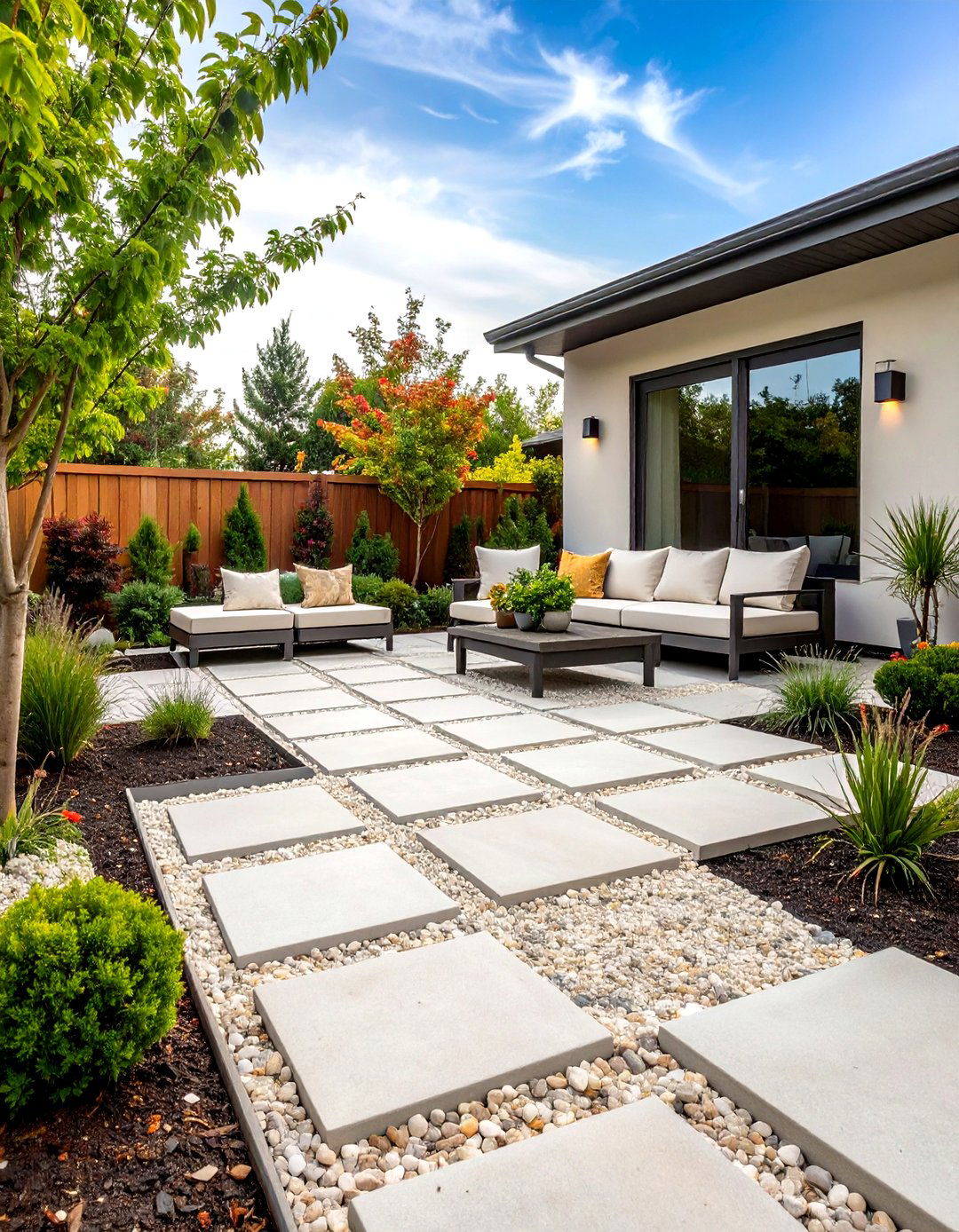 Pea Gravel and Paver Combination Patio - 30 paver patio ideas on a budget