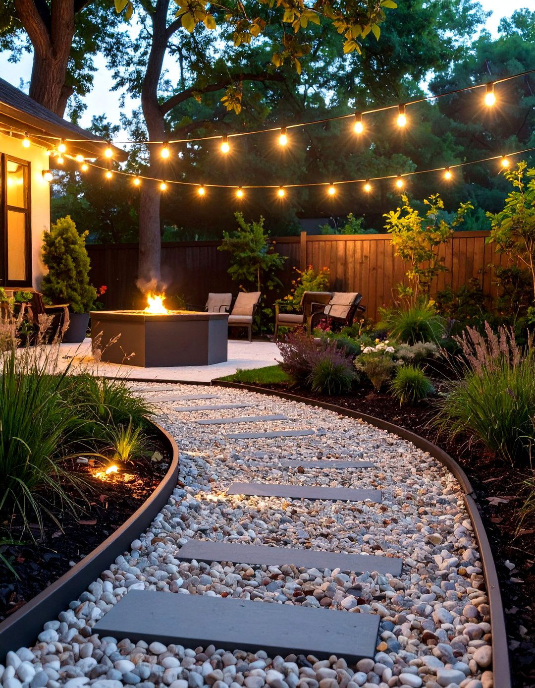 Pea Gravel and Stone Edging - 30 backyard pathway ideas