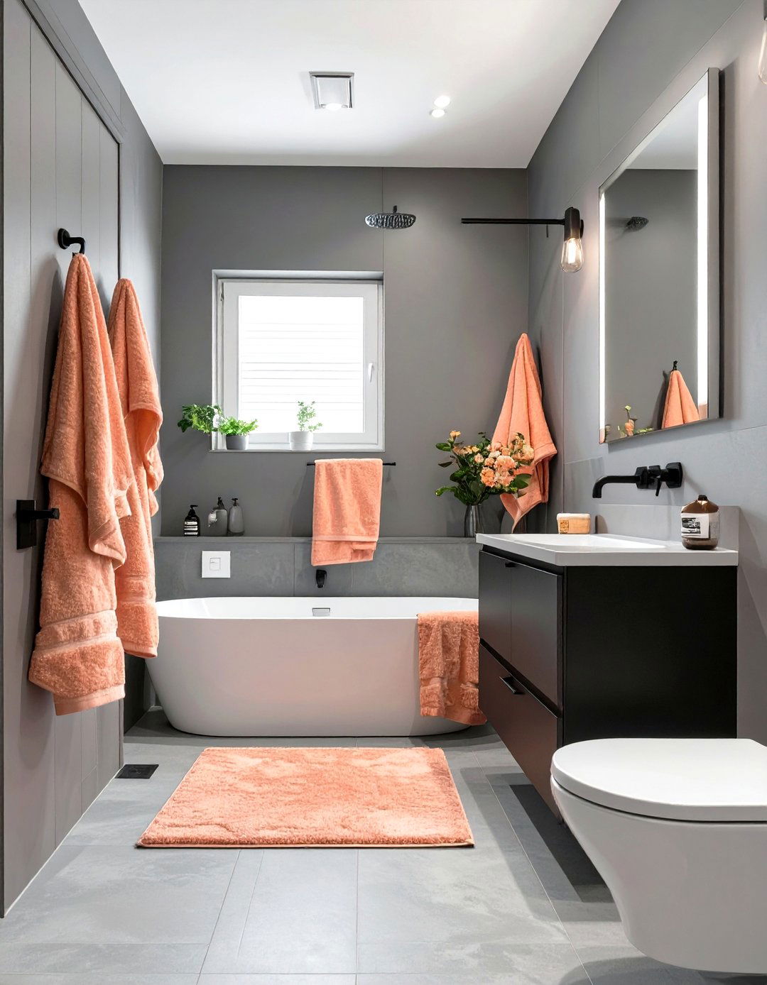 Peach and Gray Modern Bathroom - 30 teen girl bathroom ideas