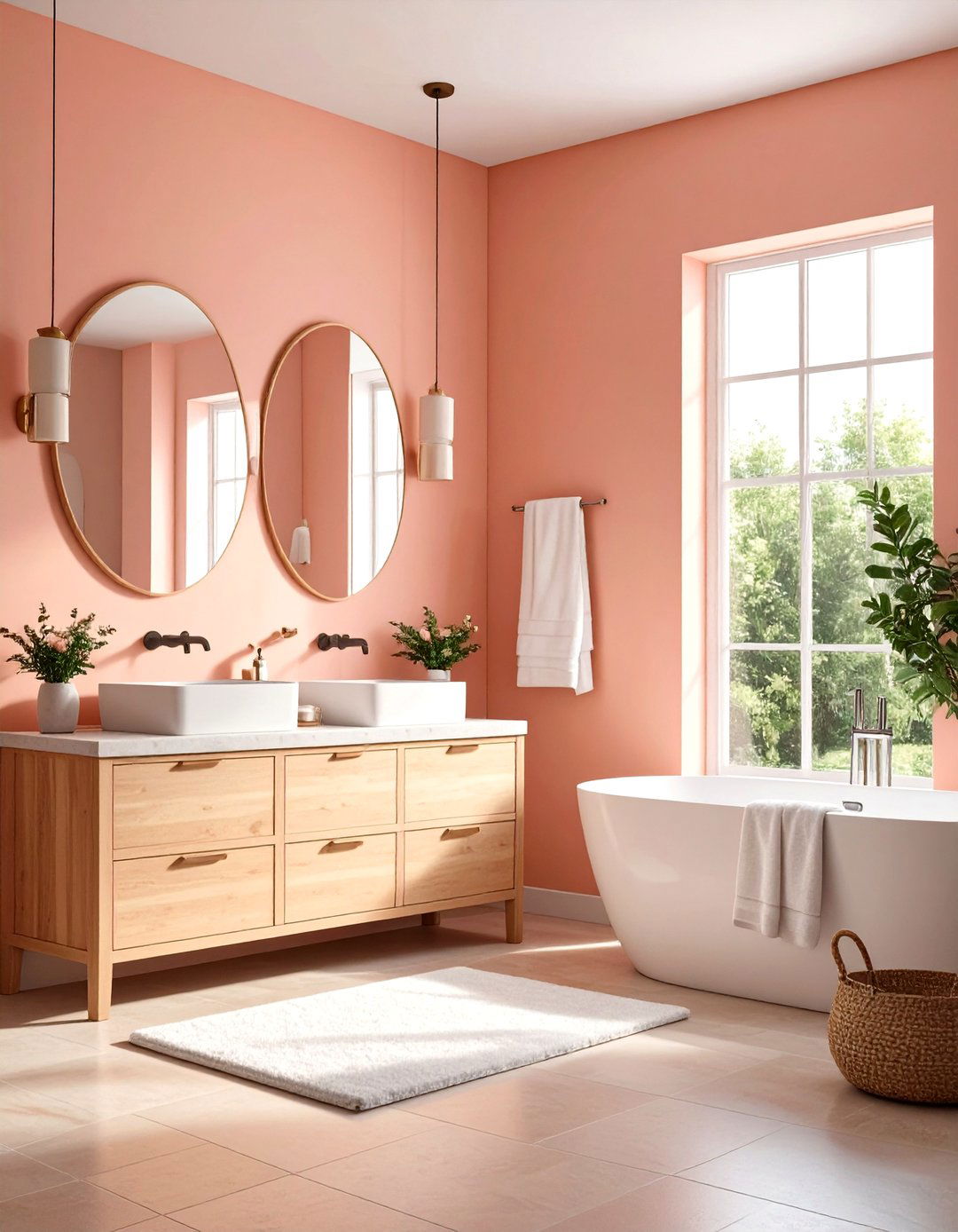 Peachy Pink Tones for Warmth - 30 pink bathroom ideas