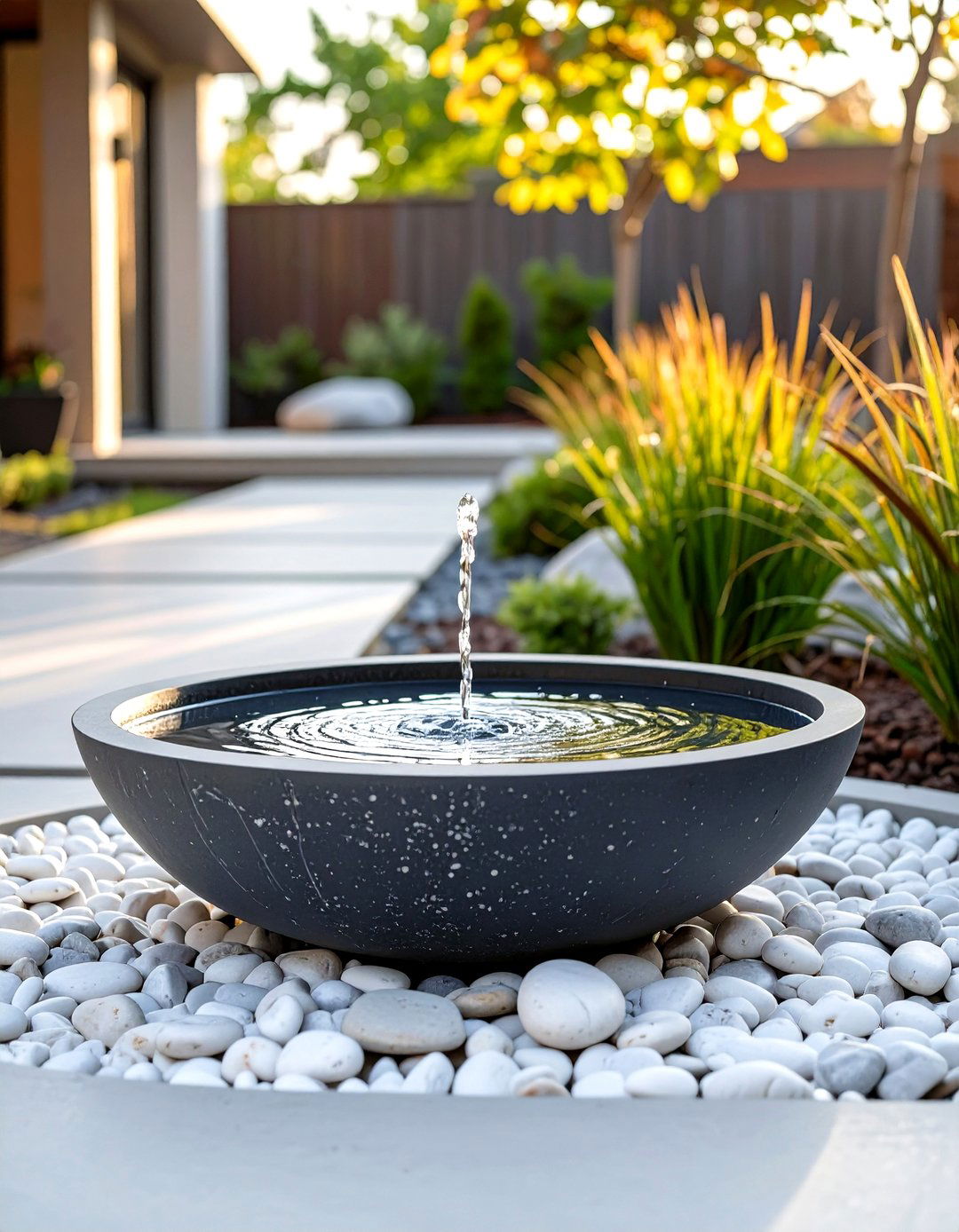 Pebble Filled Basin Front Yard Fountain - 30 small front yard fountain ideas