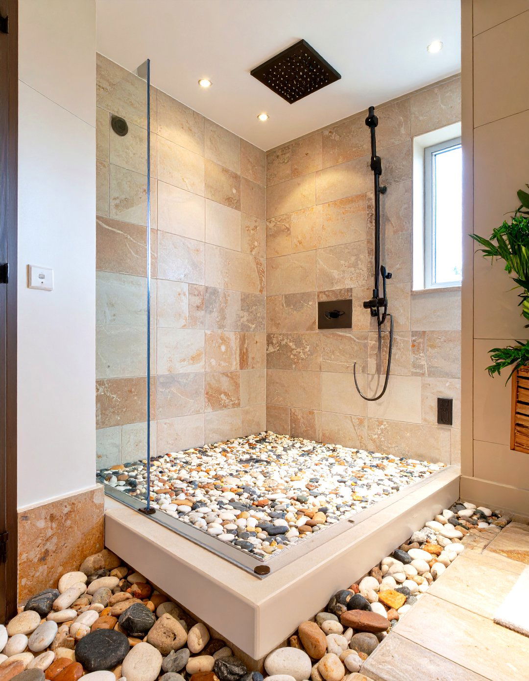 Pebble Floor Shower - 30 corner shower ideas