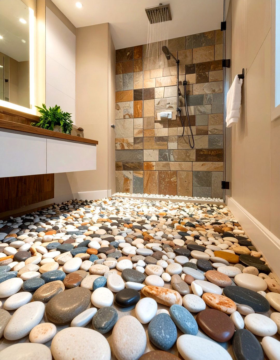 Pebble Tile Floor Rustic Shower - 30 rustic shower ideas