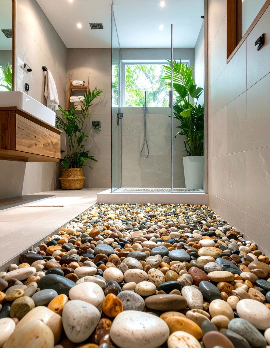 Pebble Tile Flooring for a Spa Like Feel - 30 small bathroom bathroom flooring ideas