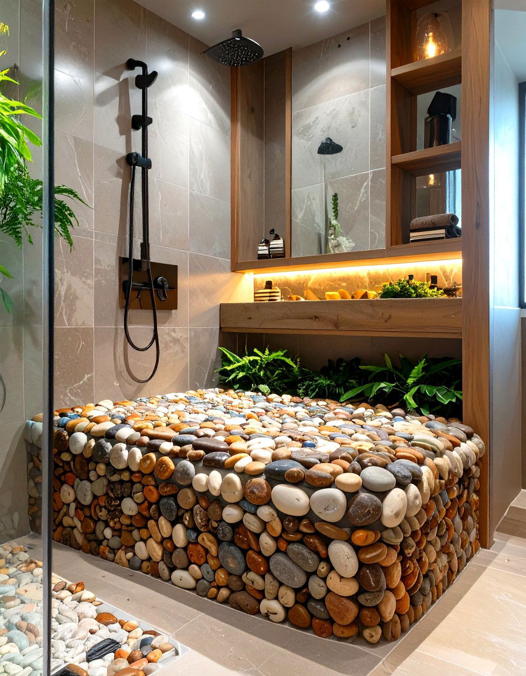 Pebble Tile Shower Bench - 30 shower bench ideas