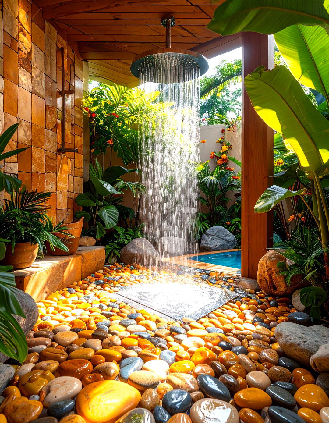 Pebble Tile Shower Floor - 30 pool bathroom ideas