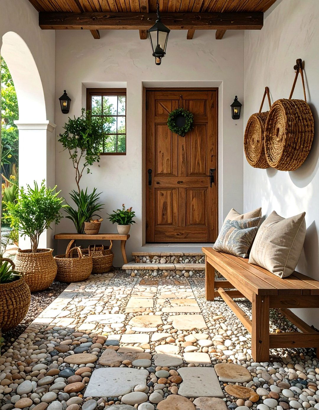 Pebble Tile for an Organic Transition - 30 modern entryway tile ideas