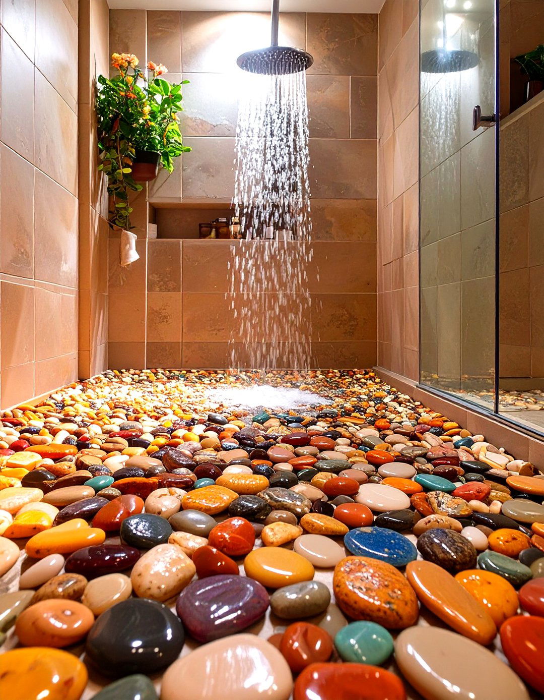 Pebble Tiled Shower Floor - 30 tiled bathroom ideas