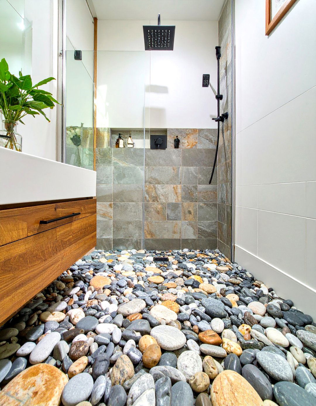 Pebblestone Shower Floor Tiles - 30 small bathroom tile ideas