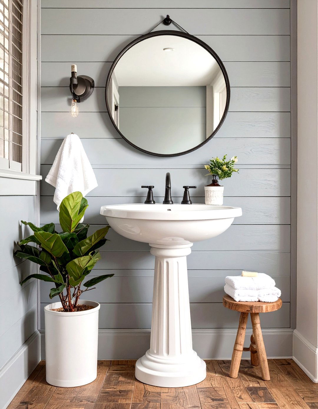 Pedestal Sink for a Small Farmhouse Bathroom - 30 small farmhouse bathroom ideas