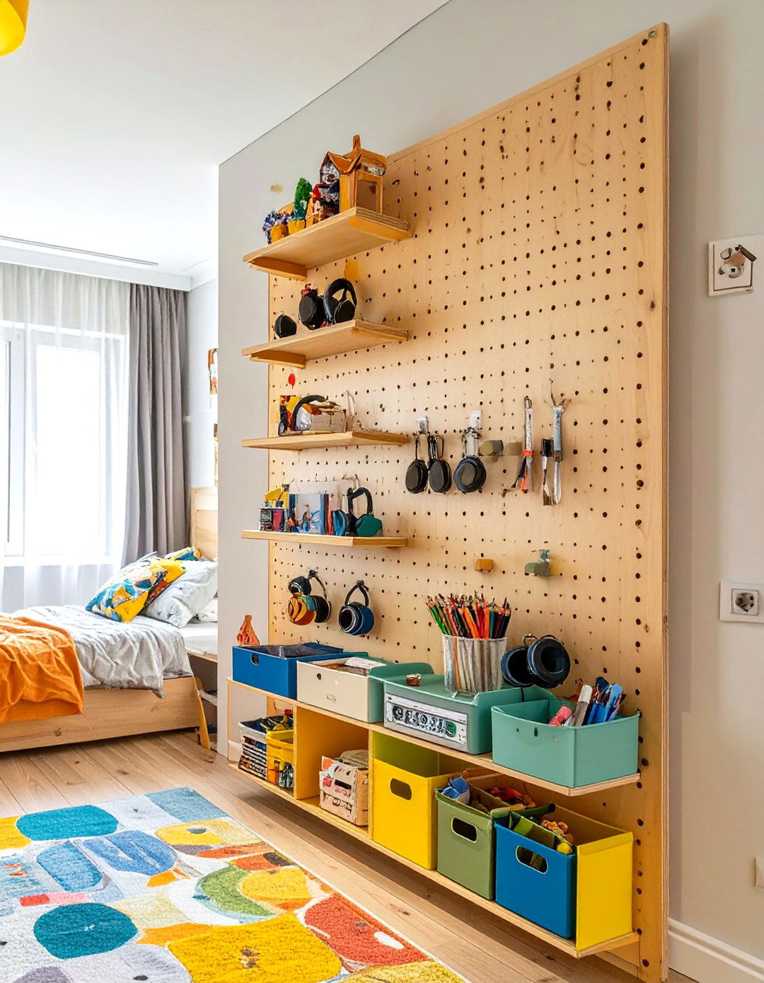 Pegboard Organizers for Wall Storage - 30 shared bedroom ideas for small rooms
