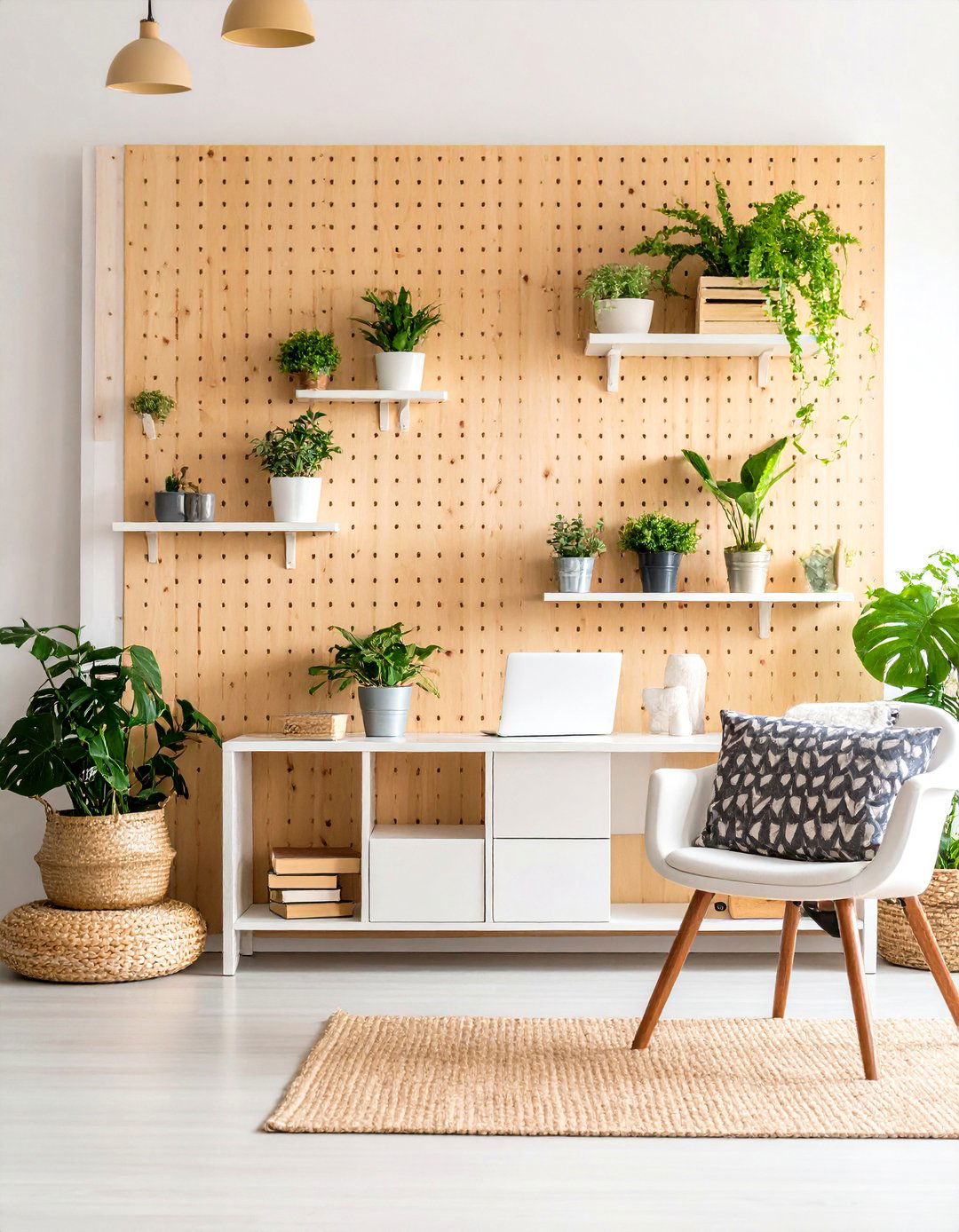 Pegboard Wall For Flexible Display - 30 accent wall ideas for living room